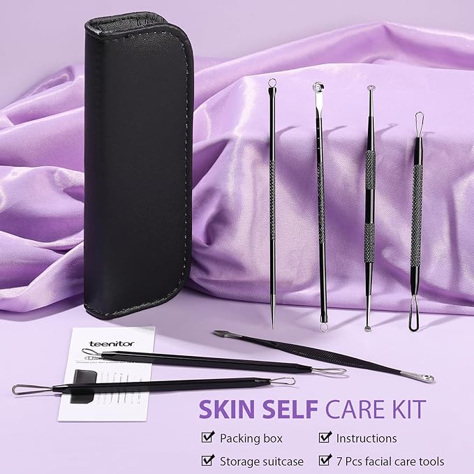 Teenitor 7 in 1 Blackhead Remover Tools, Surgical Grade Pimple Popper Tool Kit, Blackhead Extractor, Pimple Extractor, Black Head Remover