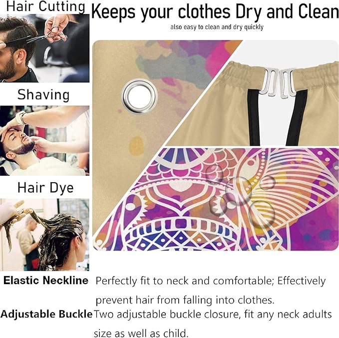 Visesunny Barber Cape - Vintage Elephant Colorful Tattoo Polyester Hair Cutting Salon Apron Anti-Static Haircut Water-Resistant Shaving Cloth Beard Shaving Bib