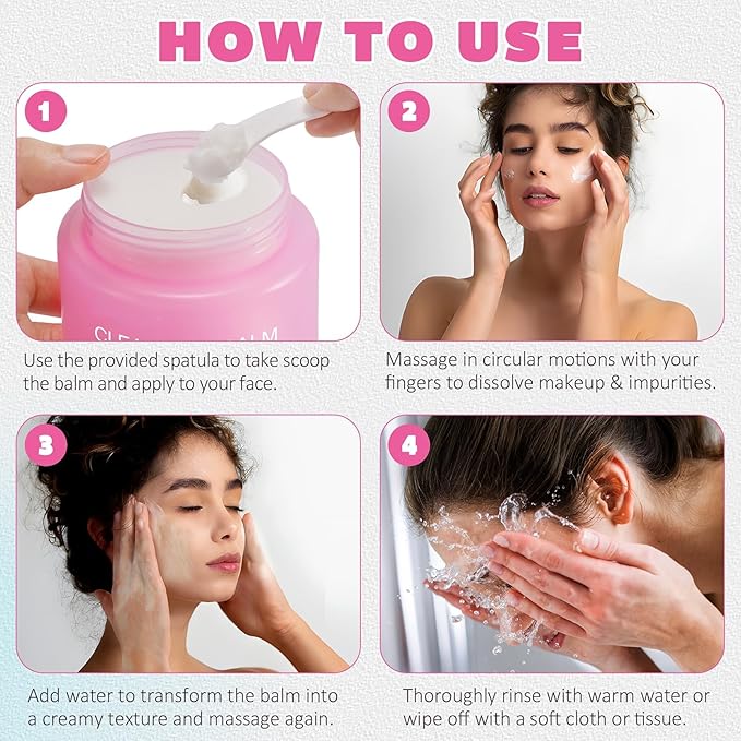 XIAMOFUZHOU Cleansing Balm Makeup Remover - 3.38 Oz Cherry Scented Moisturizing Hydrating Deep Nourishing Travel-friendly Smooth Face Cleanser Makeup Remover Clear Cleansing Balm for All Skin Types