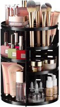 360 Rotating Makeup Organizer - Adjustable Shelf Height and Fully Rotatable. The Perfect Cosmetic Organizer for Bedroom Dresser or Vanity Countertop. (Black)