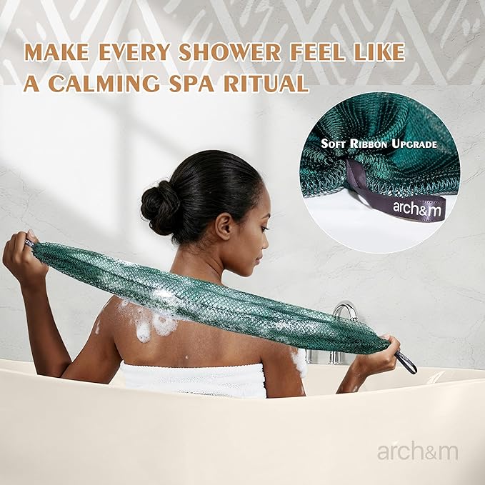 ARCH&M African Exfoliating Net Sponge Authentic, 53" Extra-Long Loofah
