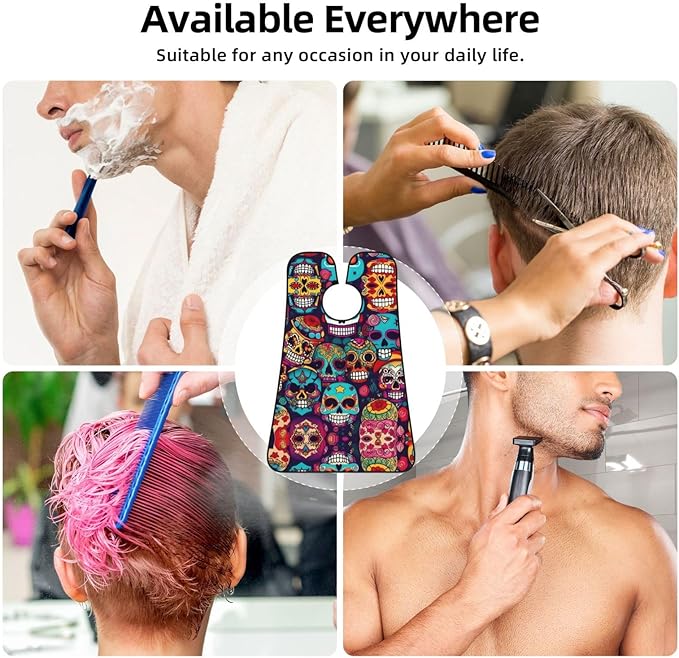 NOUZU Sugar Skulls Print Beard Bib Apron For Men, Beard Hair Catcher For Men Shaving Trimming,Beard Cape Cloth, Black