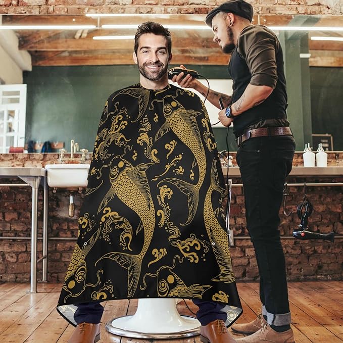 visesunny Barber Cape Vintage Chinese Koi Fish Polyester Hair Cutting Salon Cape Apron Anti-Static Haircut Water-Resistant Shaving Cloth Beard Shaving Bib Hairdressing Cape