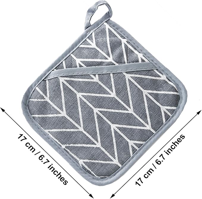 Win Change Heat Resistant Potholders Hot Pads-6 Kitchen Pot Holders Set with 2 Pan Hot Handle Holders Trivet for Cooking and Baking,with Recycled Infill Terrycloth Lining(Grey,8 Piece)