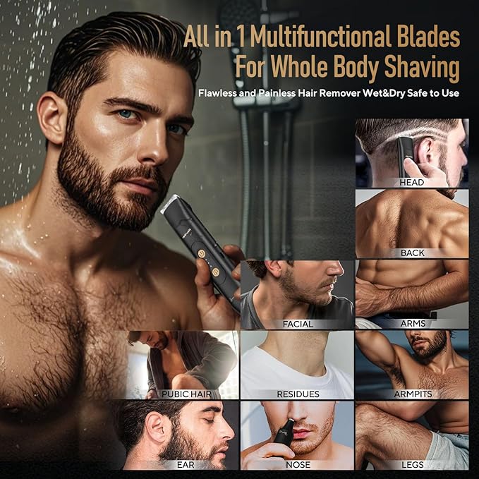 Groin & Body Hair Trimmer for Men Bikini Trimmer Women Electric Ball Pubic Shaver IPX7 Waterproof Wet & Dry Use Versatile Shaver for Temple Groin Nose Ear Hairs Beard (Black)