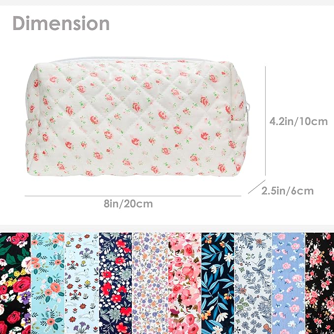 PAZIMIIK Small Quilted Makeup Bag,Zipper Cosmetic Pouch,Gauze Rose,2 Pack