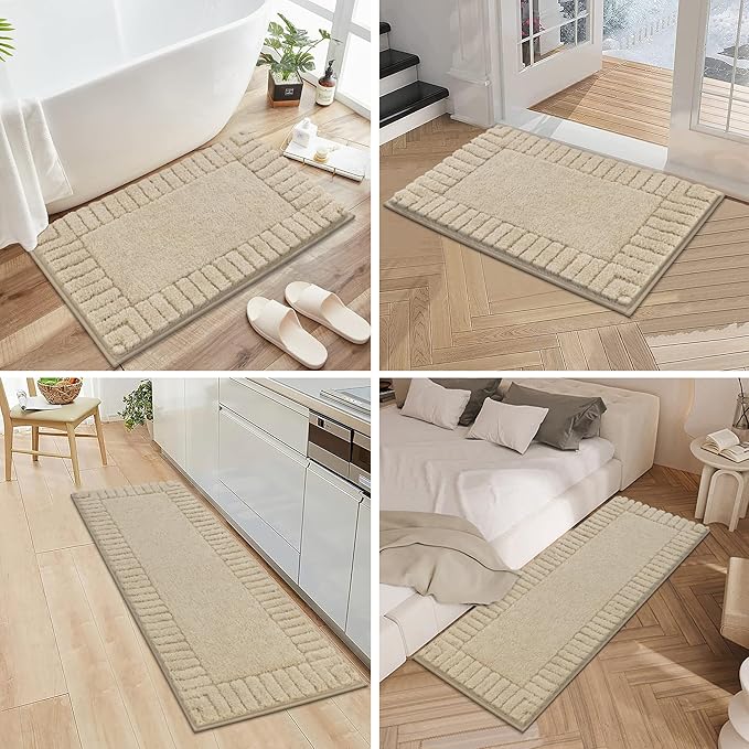 Pauwer Bathroom Rugs Sets 3 Piece, Microfiber Bath Mat Set, Light Beige