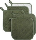 Lifaith Pot Holders for Kitchen, 100% Cotton Terry Pot Holder Set of 5, Heat Resistant Hot Pads for Cooking, Baking, Hot Dishes and Countertop Protection, Olive Green