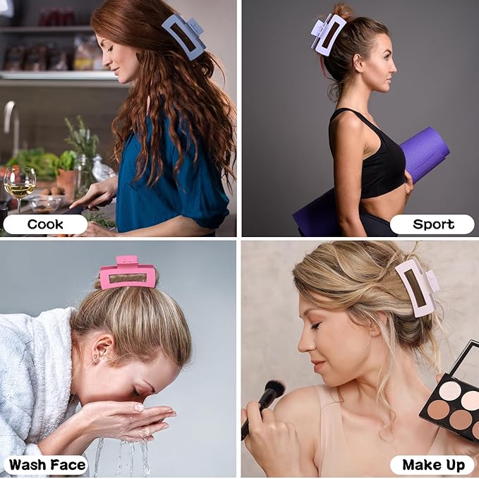 Sisiaipu 4.1 Inch Jumbo Hair Clips - 12 Pcs Colorful Square Jaw Clips for Thick Hair, Women and Girls Hair Accessories