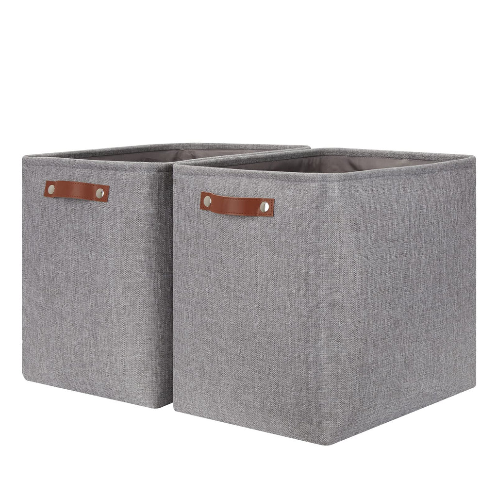 HNZIGE Tall Storage Baskets for Shelves, Rectangular Fabric Organizer with Handles, Decorative Closet Storage Bins (Grey)
