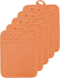 VEIKERY Oven Pot Holder with Pocket Cotton Heat Resistant Coaster Potholder Kitchen Hot Pad Oven Mitts for Cooking Square 7"x9"Set of 5 (Orange)
