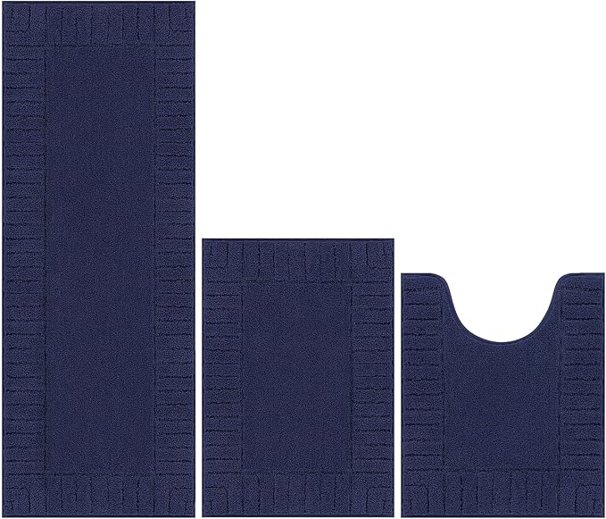Pauwer Bathroom Rugs Sets 3 Piece, Microfiber Bath Mat Set, Navy Blue
