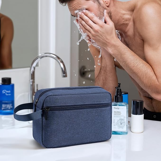 XIRYOHEAUR Travel Hanging Toiletry Bag with Carry Handle - Water-Resistant Small Cosmetic Organizer for Men & Women, Makeup, Shaving Kit, Gym & Travel Essentials (Blue)
