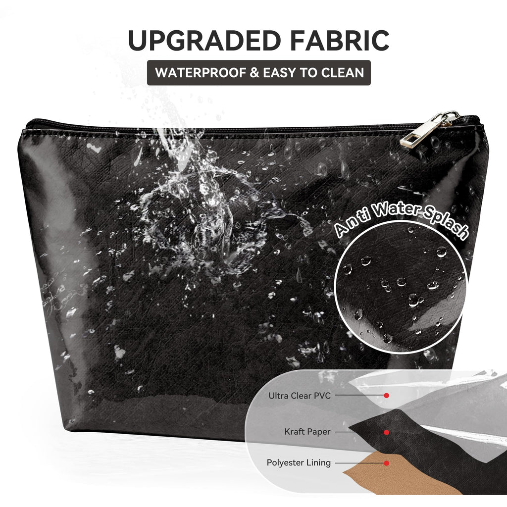 WLLWOO PVC Waterproof Makeup Bag Kraft Paper Cosmetic Bag Travel Toiletry Zipper Pouch Organizer for Women Purse