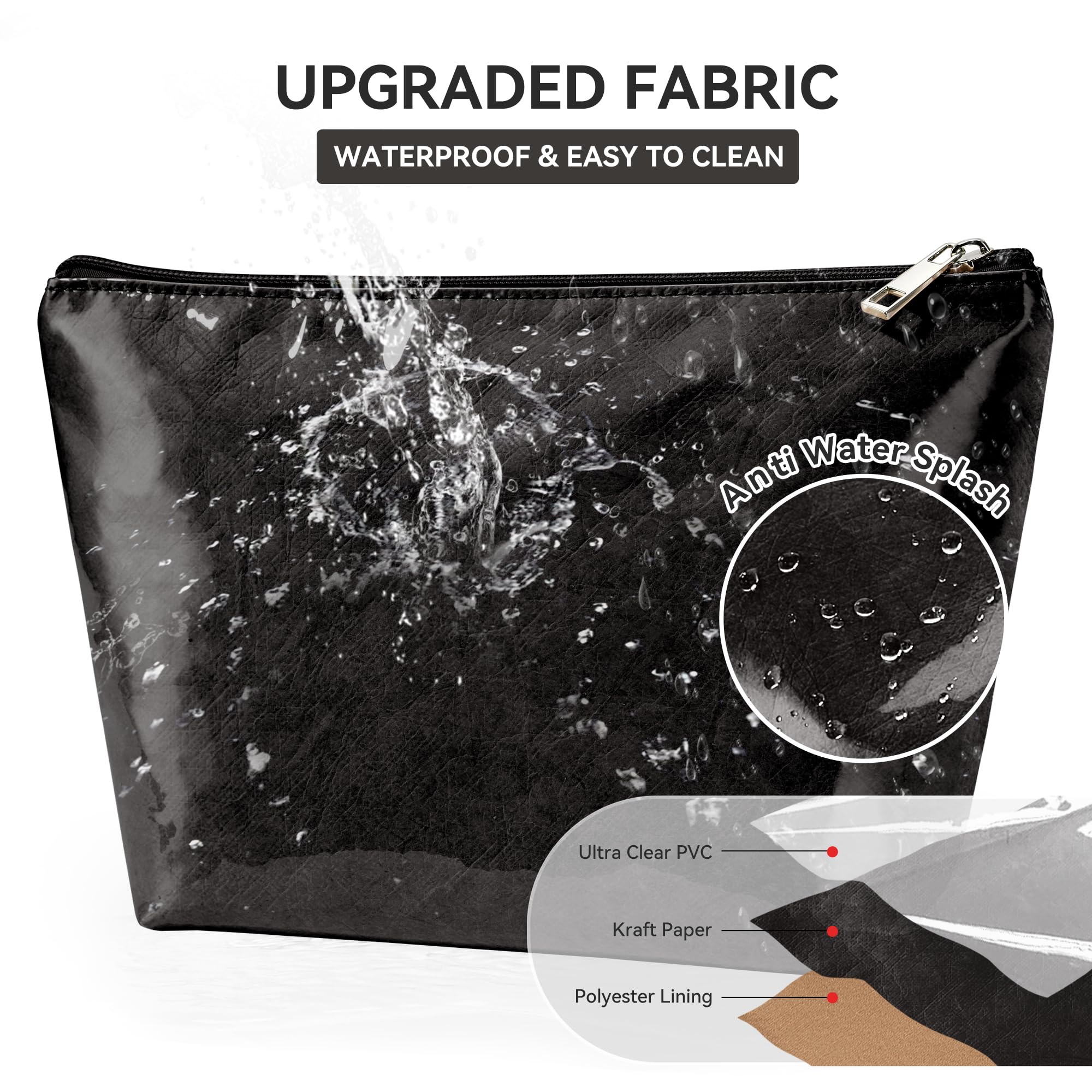 WLLWOO PVC Waterproof Makeup Bag Kraft Paper Cosmetic Bag Travel Toiletry Zipper Pouch Organizer for Women Purse
