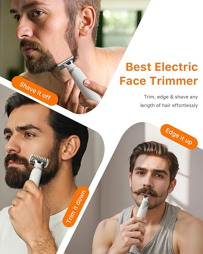 Trimcoo New 2 in 1 Body & Nose Hair Trimmer - Electric Beard Razor for Men, All-in-One Groomer with Magnetic Nose Hair Head, Waterproof Wet/Dry Use, Groin/Ball Shaver, USB-C Fast Charging,White(Solo)