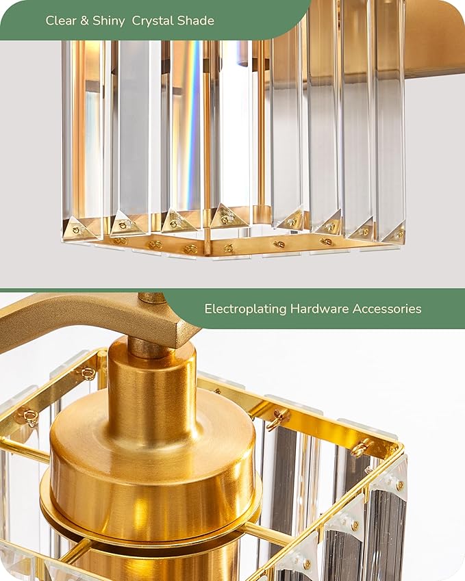 EDISHINE Modern Gold Crystal Wall Sconces Set of 2, Bathroom Vanity Lights
