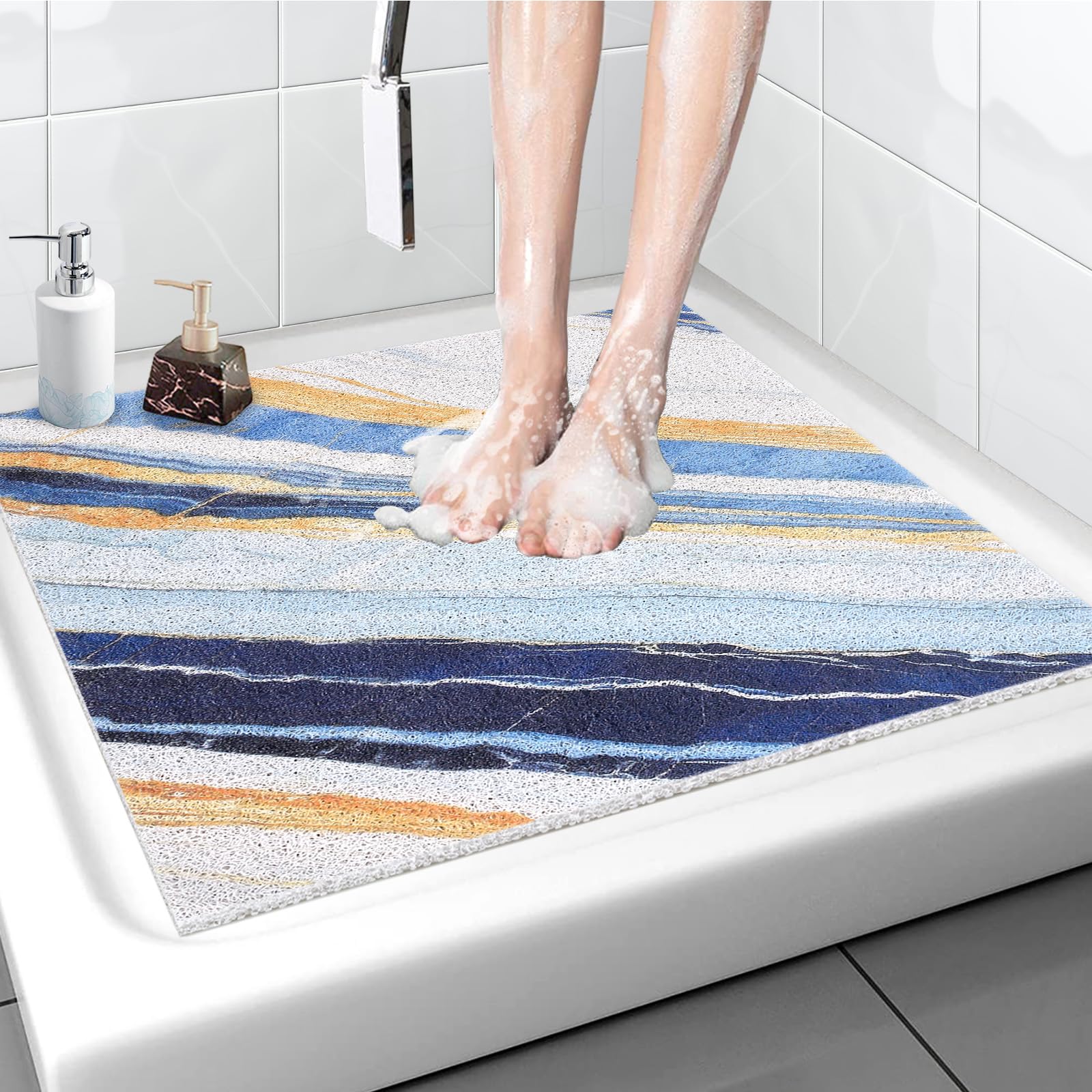 Shower Mat Non Slip: 32x32 Inch Soft and Comfortable Square Shower Mat, PVC Loofah Massage Showe Mats for Inside Shower, Anti Slip Mat for Shower, Tub, Floor, Bathroom, Kitchen, Hotel, Quick Drying