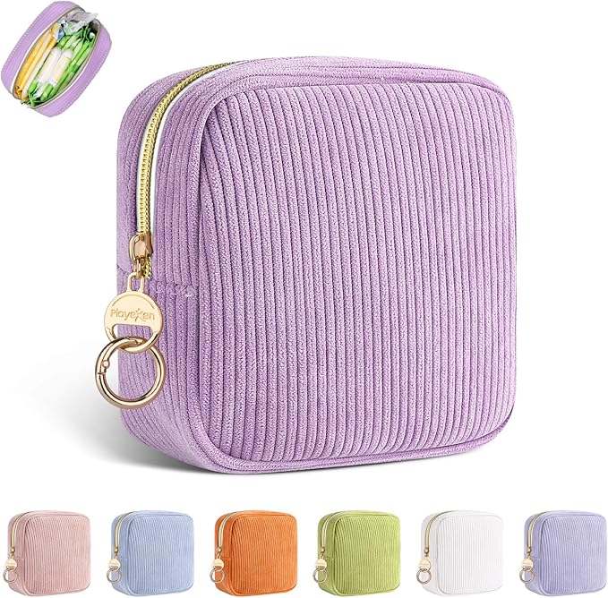 Playexen Period Bag for Purse, Corduroy Sanitary Napkin Storage Bag, Purple