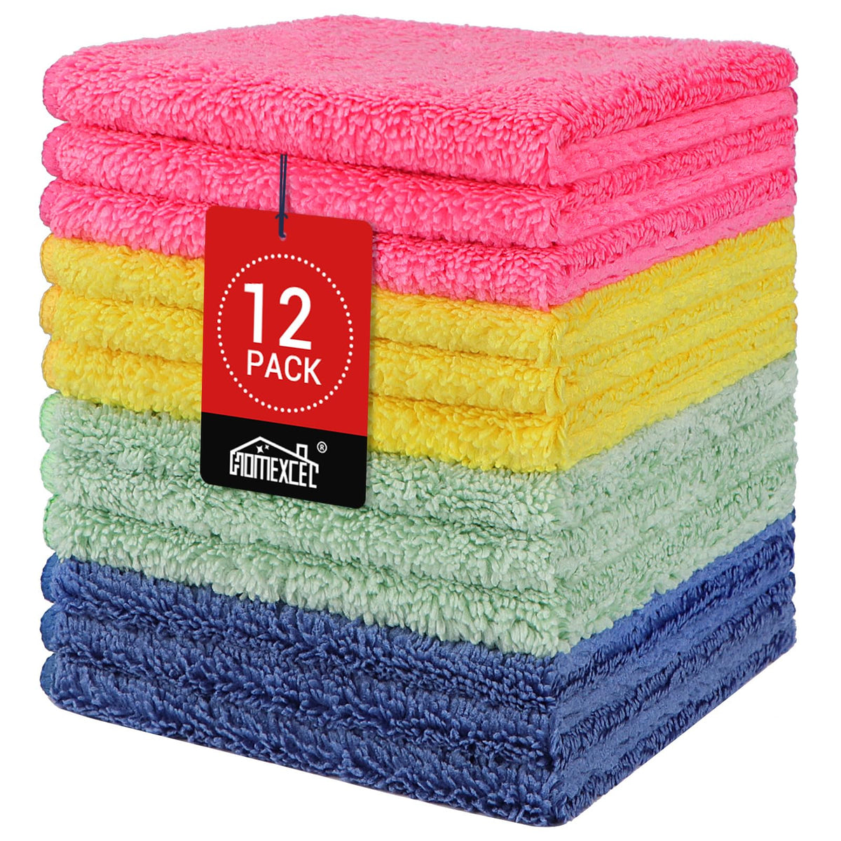 HOMEXCEL Washcloths 12PK, Ultra Soft&Highly Absorbent Face Towels, 12X12 in