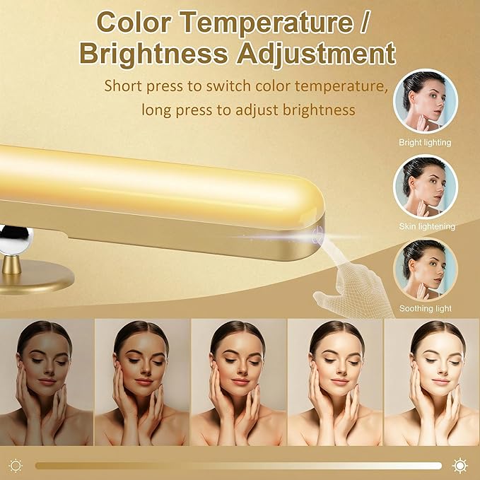 Benreom Wireless Vanity Light for Mirror, Rechargeable LED Bar, Gold