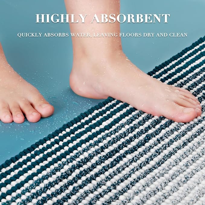 BSICPRO Bathroom Rugs and Mats Sets, 2 Piece Thick Absorbent Chenille Bath Mat Rug Set Non Slip, Soft Shaggy Bath Room Floor Mats for Bathroom, Machine Washable (20" x 60" Plus 20" x 32", Teal)
