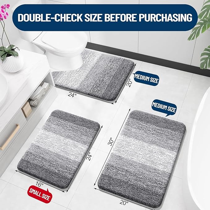 OLANLY Microfiber Bathroom Rugs Sets 3 Piece, 30"x20"+24"x16"+24"x20"