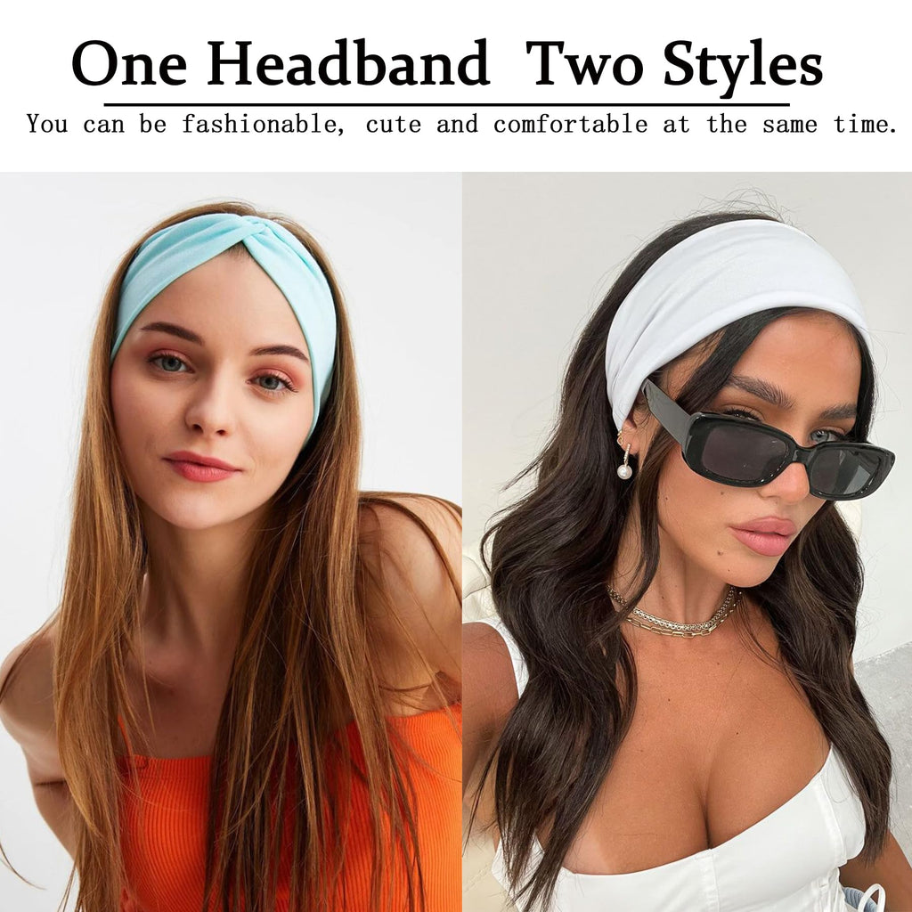 XTREND 6 Pcs Headbands for Women, Twisted Cross Elastic Head Bands Yoga Workout Non-Slip Sweat Soft Solid Color Simple Versatile Hair Accessory Hairbands