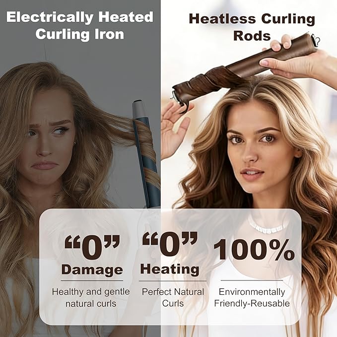 4pc Heatless Curls Overnight Hair Curlers - 4 Pcs No-Heat Curling Rod to Sleep In and Shower Cap,Velvet Hair Rollers with Satin Wrap (new packaging)