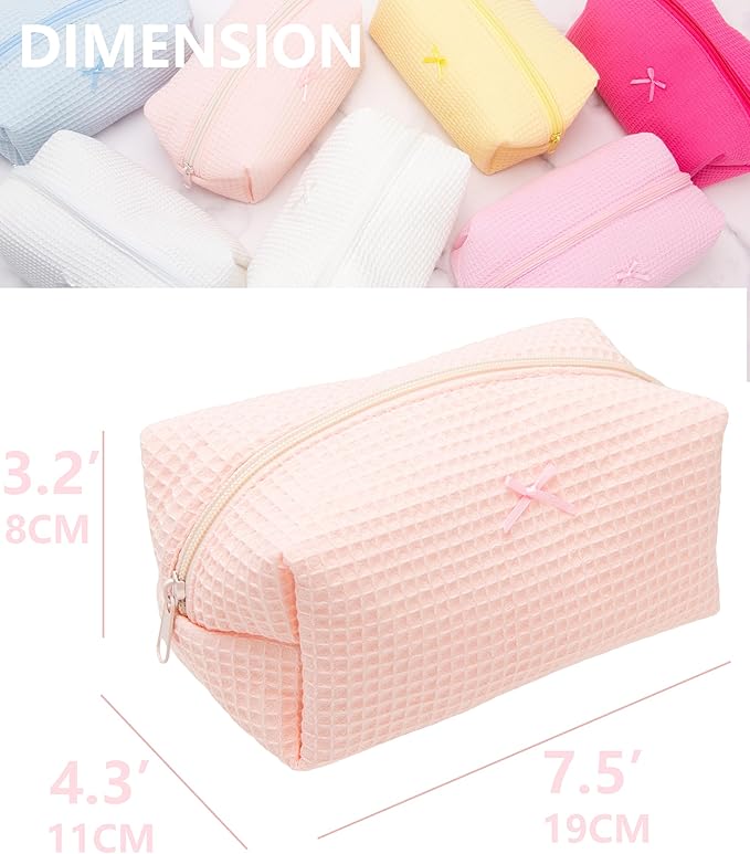 PAZIMIIK Cozy Makeup Bag for Women,Zipper Cosmetic Pouch,Waffle Pink,6 Pack