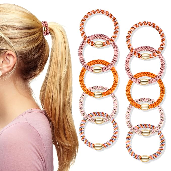 FORENEE Hair Ties No Damage(10PCS) - Ponytail Holders - Elastic Hair Ties for Thick Hair - Braided Hair Bands for Women Girls's Hair - Persimmon Orange