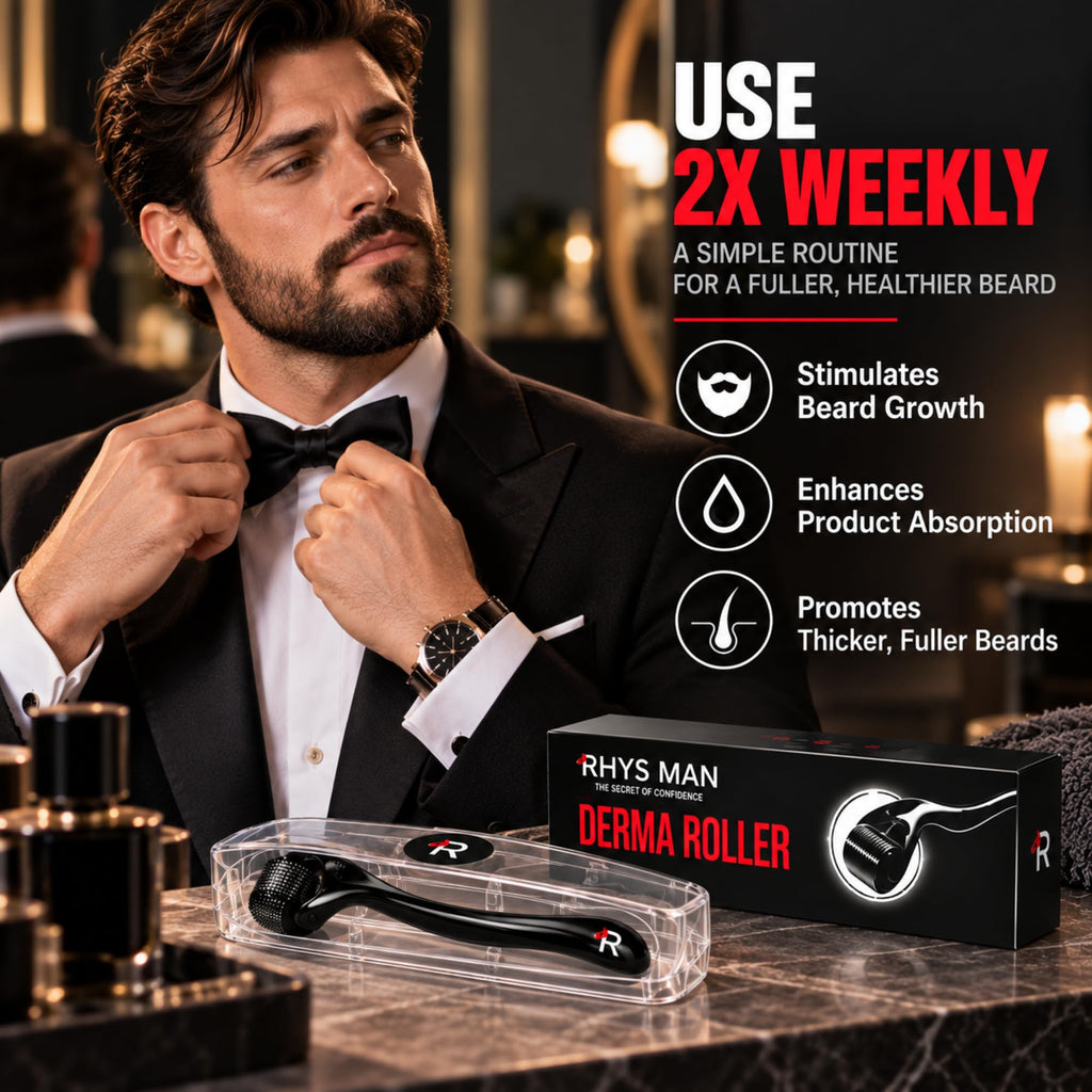 Rhys Man Derma Roller 0.25mm with Storage Case – Titanium Dermaroller for Beard, Face & Scalp Care, 540 Needles Skin Care Tool for Men & Women