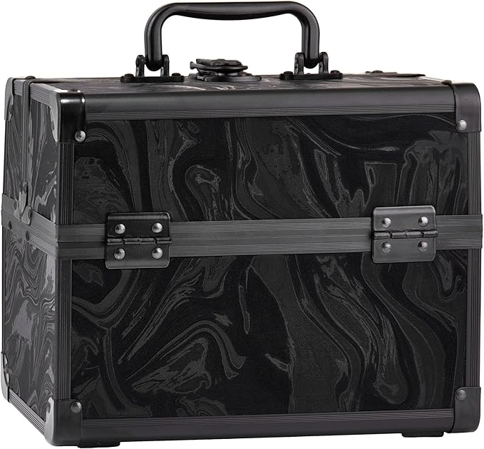 GALHUBIS Makeup Train Case, Portable Makeup Case with Mirror, 2-Trays Cosmetic Organizer Case,Nail Polish Organizer, Travel Makeup Box, Profesional for Salon Barber, Pattern Black