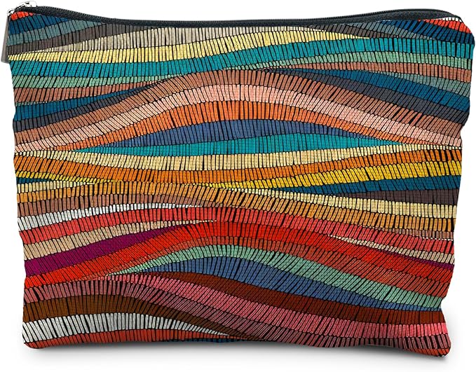 RYYCDOI 70s Retro Colorful Wavy Makeup Organizer, Vintage Aesthetic Women's Makeup Bag