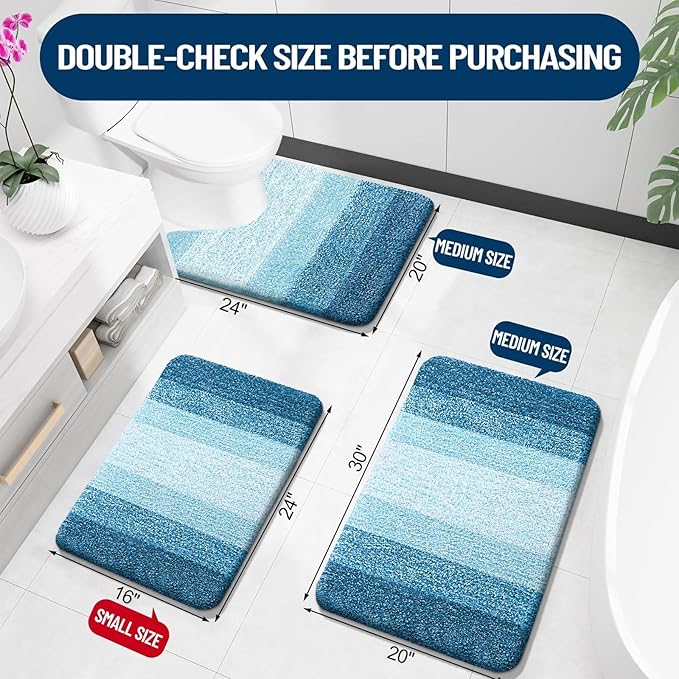 OLANLY Microfiber Bathroom Rugs Sets 3 Piece, 30"x20"+24"x16"+24"x20"