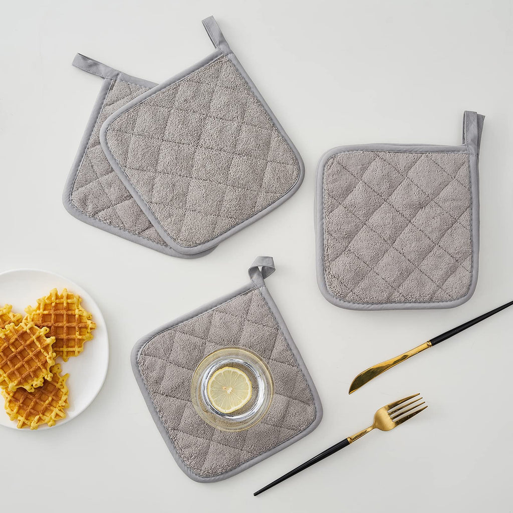 Kitchen Pot Holders Set Heat Resistant Pure Cotton Potholders Kit Trivets Large Coasters Hot Pads Terry Pot Holders for Everyday Cooking and Baking by 7 x 7 Inch Set of 6 Grey