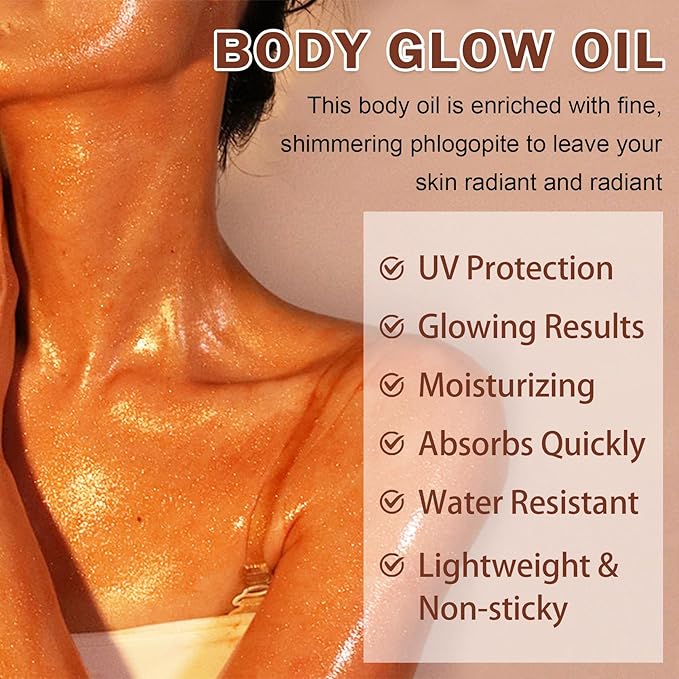 LZXLUKGIR Shimmer Body Oil,SPF 45 Broad Spectrum,Shimmer Sunscreen with Rose Gold Mica,Lightweight Non-Sticky Body Glow Oil,Absorbs Quickly,3.72 fl oz,ROSE