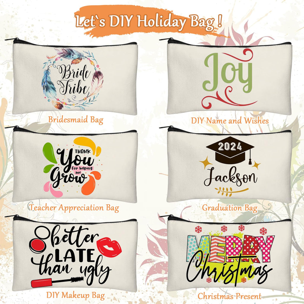 Legigo 24 Pack Beige Canvas Makeup Bags DIY Craft Bag- Blank DIY Craft Bag Canvas Pencil Case Canvas Zipper Pouch Bags Cosmetic Bag Multipurpose Canvas Pouch with Zipper for vinyl (8.3 x 5 inches)