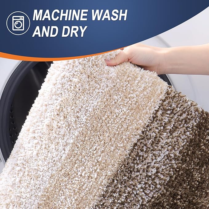 OLANLY Bathroom Rug Set 2 Piece, Soft Absorbent Microfiber Bath Rug Set, Non-Slip, Machine Wash Dry, Plush Shaggy Bath Mats for Bathroom (47"x20"+24"x16", Light Brown)