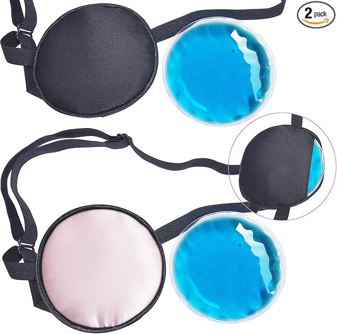 Cooling Eye Patches for Puffy Eyes, Pure Silk Ice Eye Patch, Single Eye Mask, Medical One Eye Cover Cold Hot Therapy Strabismus Lazy Eyes After Surgery Adult Kid Pirate Eyepatch (Black & Pink)