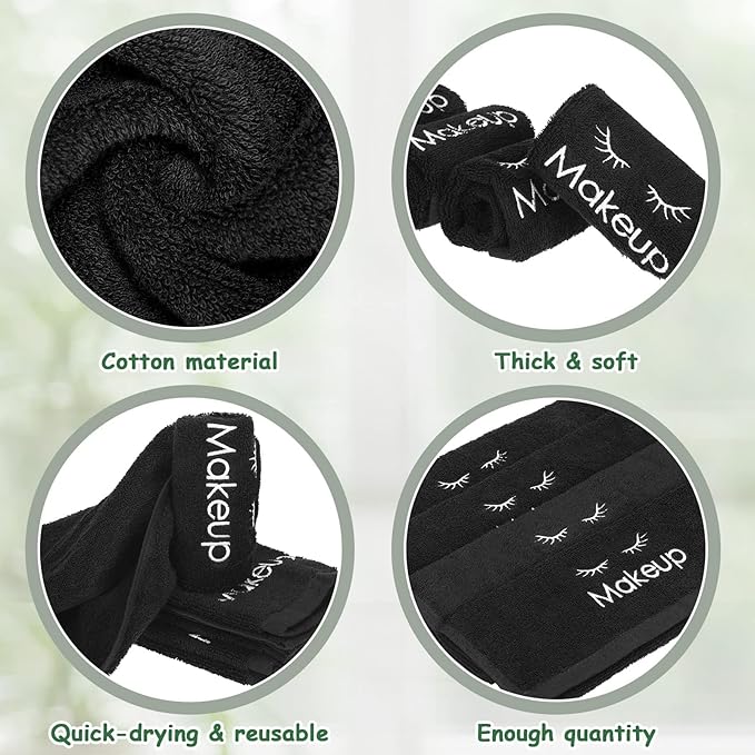 Shimeyao 13x13 Inch Black Makeup Towels Bulk Reusable Makeup Washcloths for Face Facial Remover Washcloths Absorbent Cotton Towel for Salon Spa Women Skin Care(24 Pcs,Classic)
