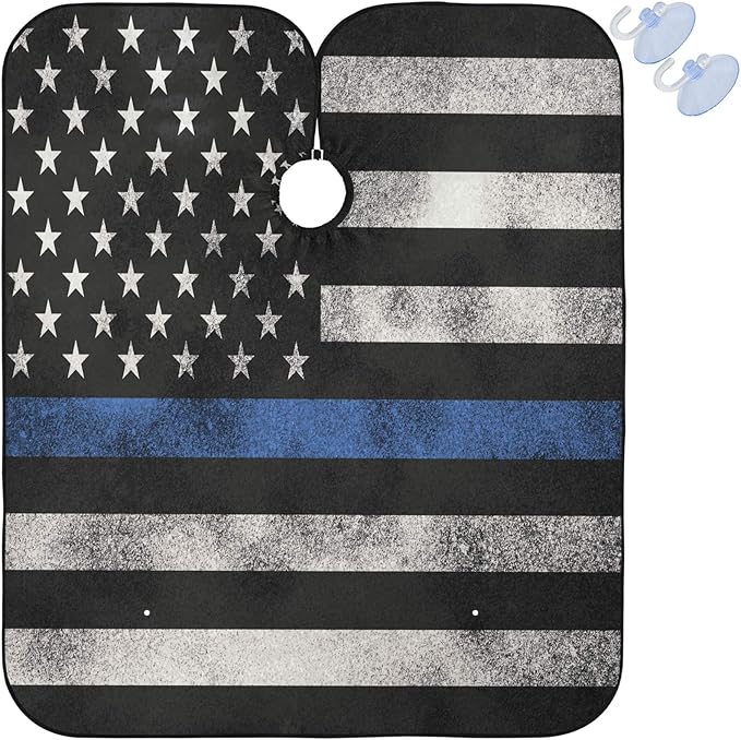 visesunny Barber Cape USA Flag Black White Blue Stripe Polyester Hair Cutting Salon Cape Apron Anti-Static Haircut Water-Resistant Shaving Cloth Beard Shaving Bib Hairdressing Cape