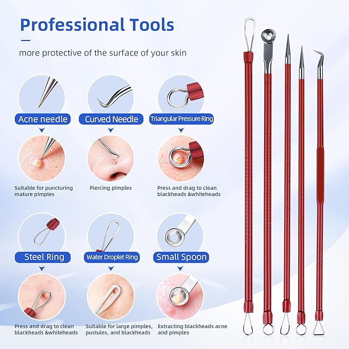 Shevelestar 7PCS Blackhead Remover Tools, Pimple Extractor, Rose Red