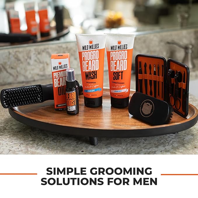 Wild Willies Round Brush and Conditioner Kit - The Better Brush for Styling Hair or Beard, with PROGRO - Softening, Hydrating, Strengthening & Nourishing for a Healthy Look