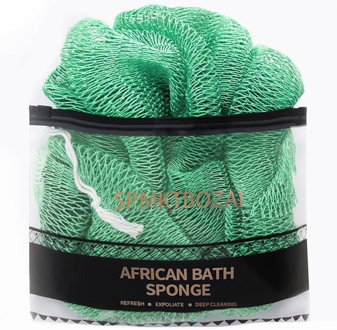 African Net Sponge Authentic, Loofah Exfoliating Body Scrubber Bath Sponge, African Exfoliating Net Sponge Back Scrubber Washcloth for Shower, Body Care Bathing Accessories (Mint Green)