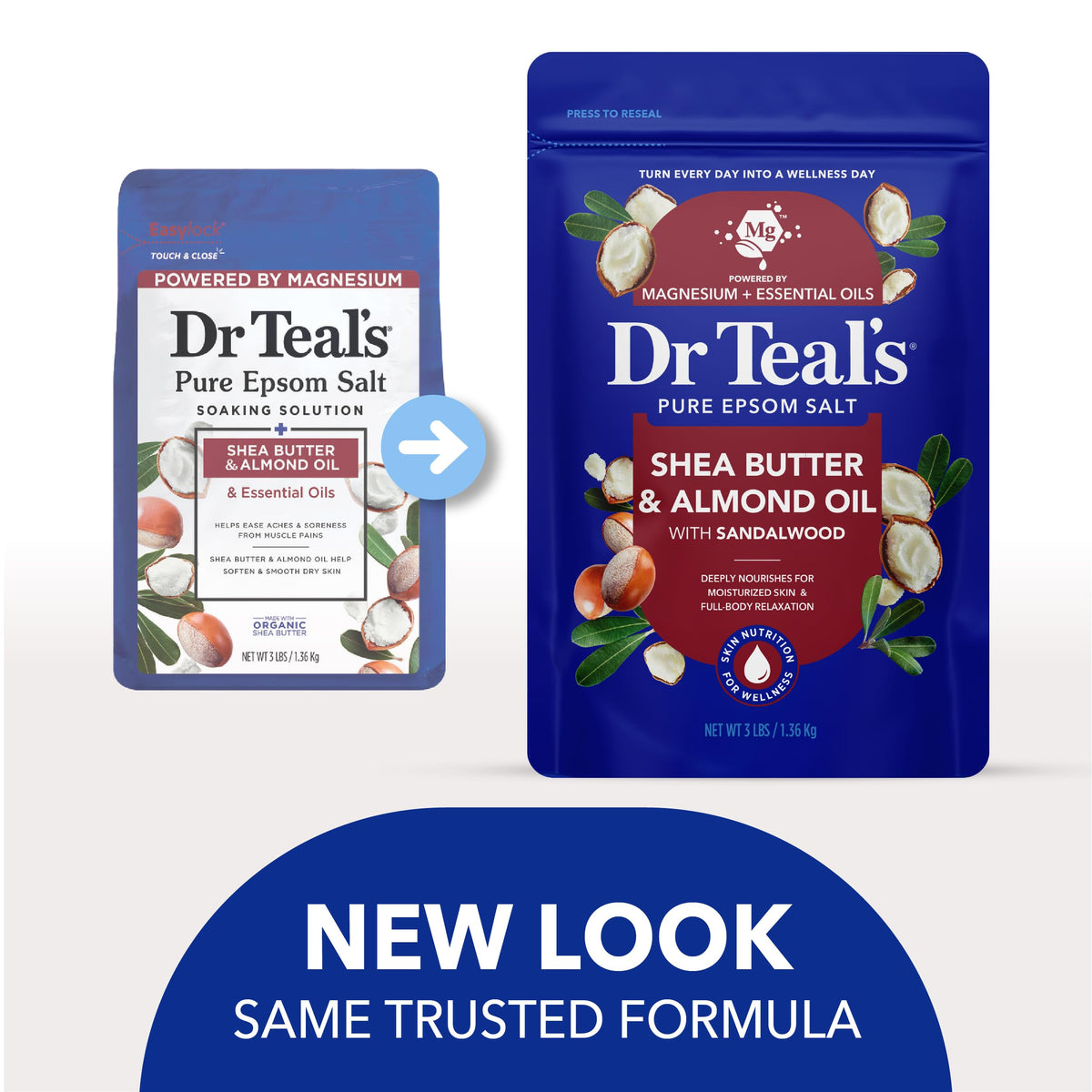 Dr Teal's Epsom Salt Magnesium Soak, Soften & Moisturize with Shea Butter & Almond Oil, 3 lbs