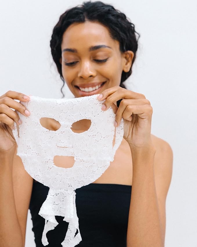 LACE YOUR FACE Patented Compression Facial Mask, AS SEEN ON SHARK TANK, Reusable Biodegradable Cotton Anti Aging Skin Care, Brightening Bearberry, Single
