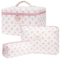 Makeup Bag,Quilted Cosmetic Bags,Large Floral Make Up Organize bag,Makeup Bag Set for Women,Flower Travel Toiletry Bag