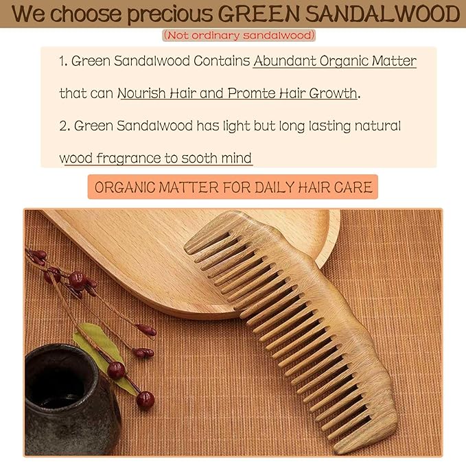 Moreinday 2 Pack Wooden Comb, Beard Comb for Men, Hair Combs for Women