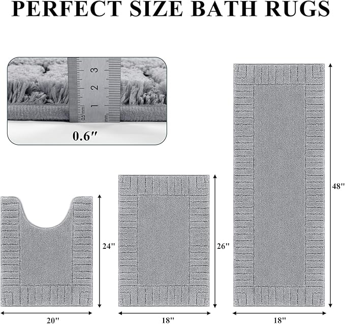 Pauwer Bathroom Rugs Sets 3 Piece, Microfiber Bath Mat Set, Light Grey